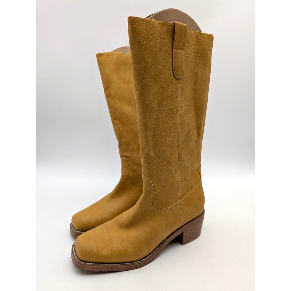 Mia Duston Block Heel Western Boots Side Zip Women's Banana Tan Size US7.5M EU38